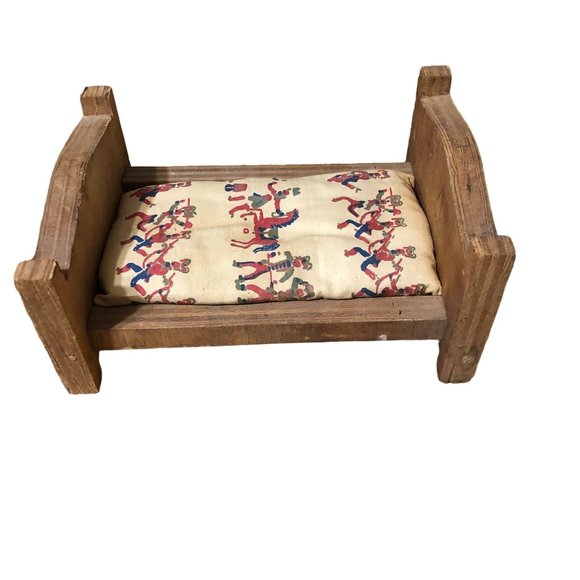 Vintage Doll Bed Wooden Primitive 10"x7"x4.5" Handmade Dollhouse Furniture Rusti - Picture 7 of 12